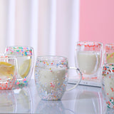 Double Walled Glass Mugs, 350ml Double Walled Star Coffee Mug, Insulated Floral Glass Mug