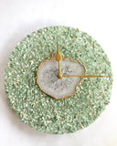 10" Diameter Large Light Green Crystal With White Agate Wall Clock-0