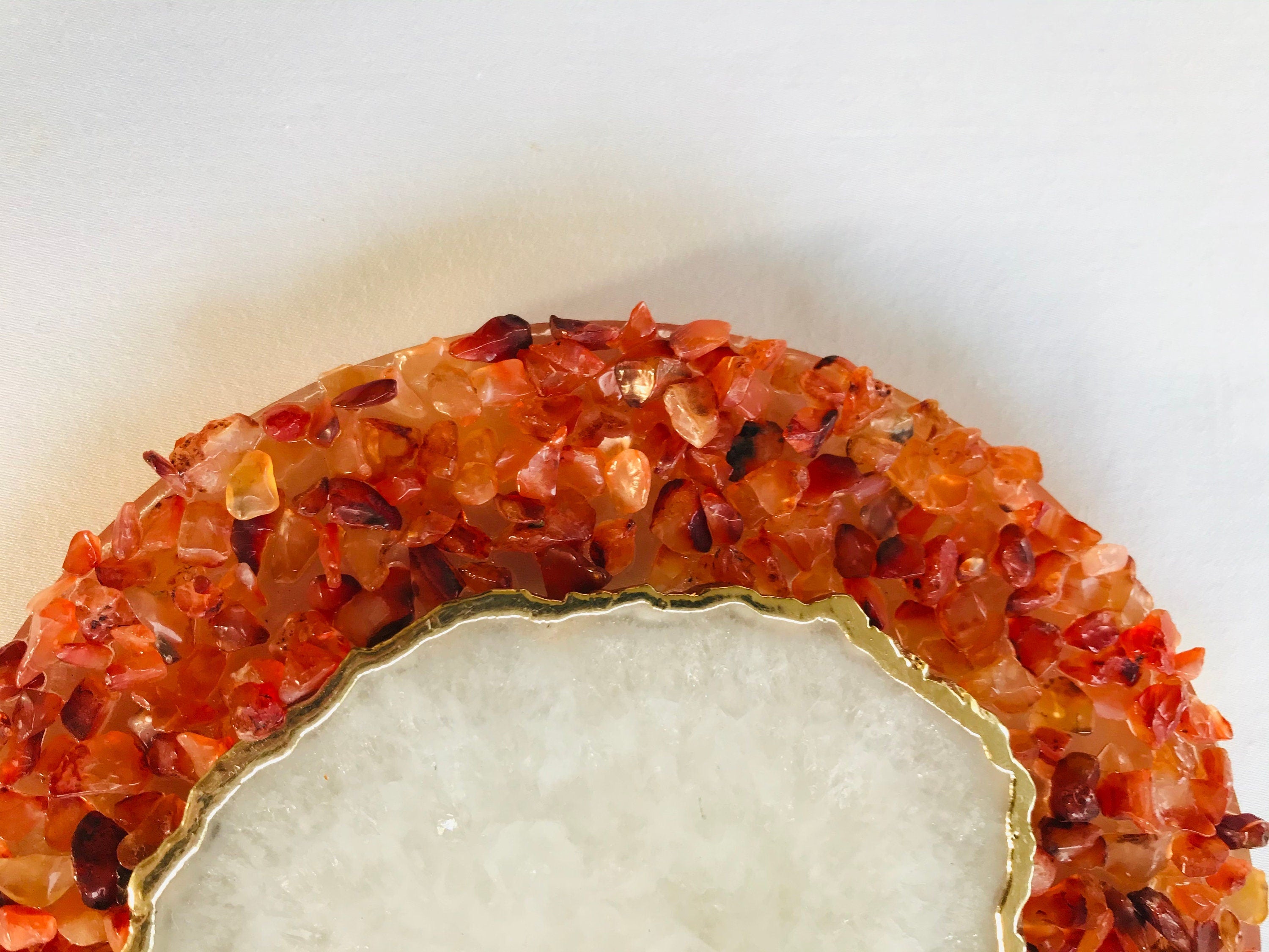 6" Diameter Red Crystal With White Agate Wall Clock-1