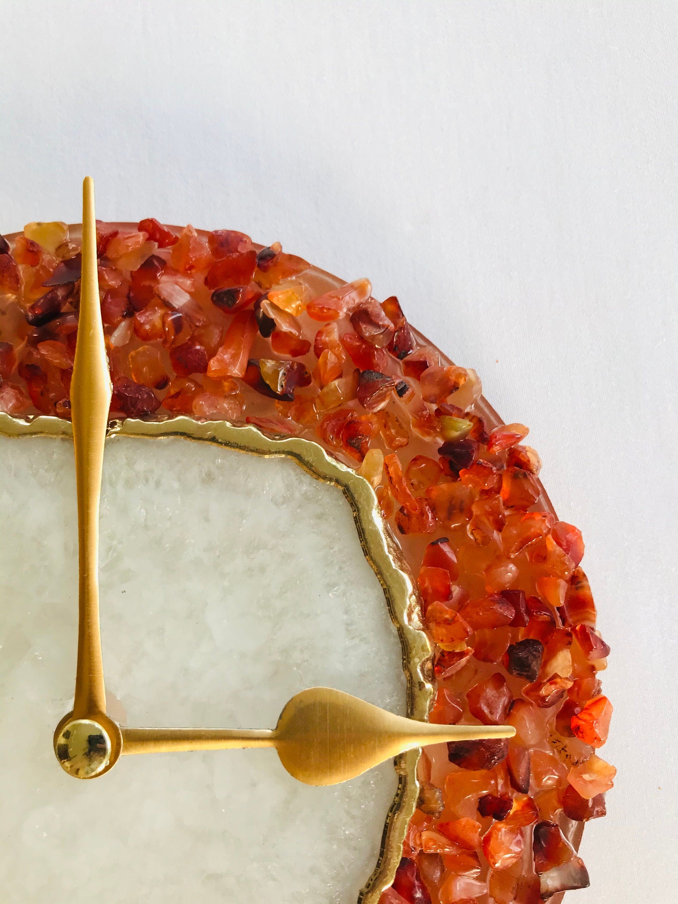 6" Diameter Red Crystal With White Agate Wall Clock-2