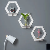 Hexagonal Harmony: Set of 3 Punch-Free Wall Shelve-3
