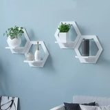 Hexagonal Harmony: Set of 3 Punch-Free Wall Shelve-4
