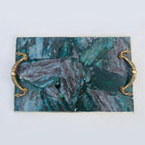 Green Aventurine Agate Serving Tray With Brass Handles-0