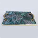 Green Aventurine Agate Serving Tray With Brass Handles-1